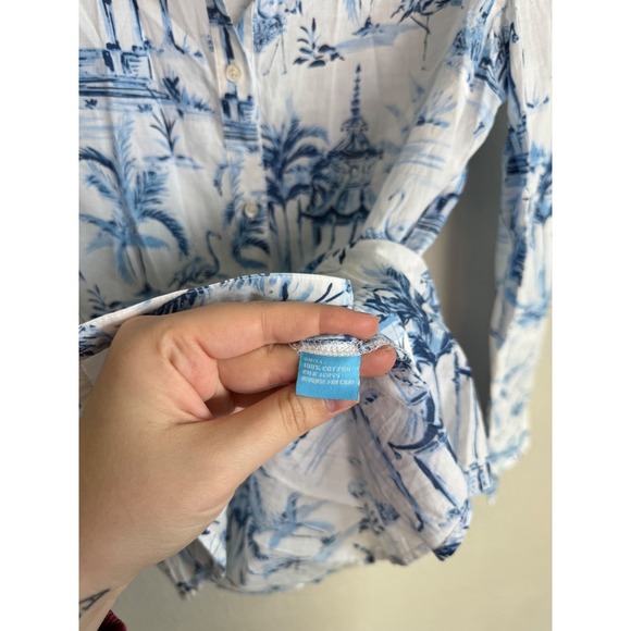 J. McLaughlin Blue Palm Flamingo Button Down M Cotton Resortwear Summer Shirt - Picture 4 of 6